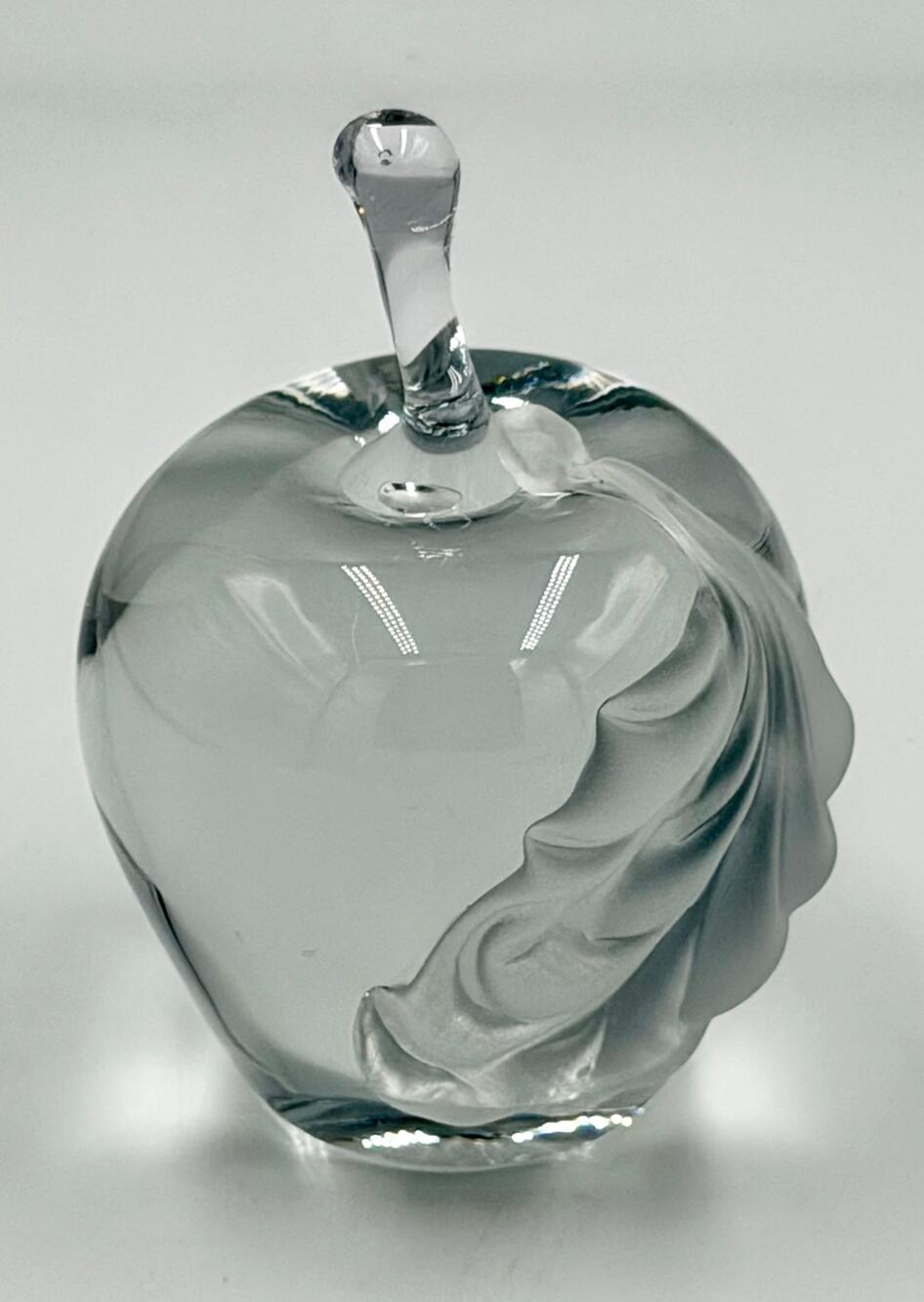 Hand Blown Art Glass Apple Frosted Leaf Paperweight Signed
